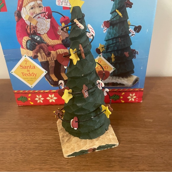 Figments of Folklore Hand Carved Wood Santa & Teddy 7”+ Christmas Tree 9” - Picture 11 of 14